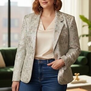 Metallic Floral Brocade Blazer Jacket Holiday Party Dressy XXL Old‎ Navy